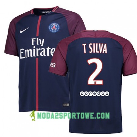 Koszulka Paris SG THIAGO SILVA 2 Domowe Stroje Piłkarskie 2017/18 Krótki Rękaw