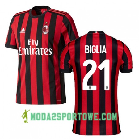 Koszulka AC Milan BIGLIA 21 Domowe Stroje Piłkarskie 2017/18 Krótki Rękaw