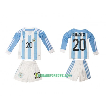 Koszulka Argentyna Kun Aguero 20 Dziecięcy Domowe Stroje Piłkarskie 2016 Długi Rękaw