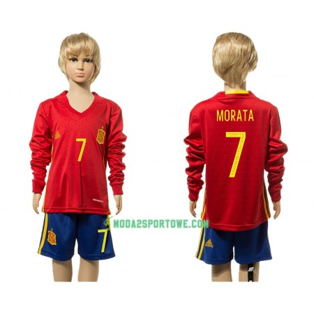 Koszulka Hiszpania Morata 7 Dziecięcy Domowe Stroje Piłkarskie 2016 Długi Rękaw