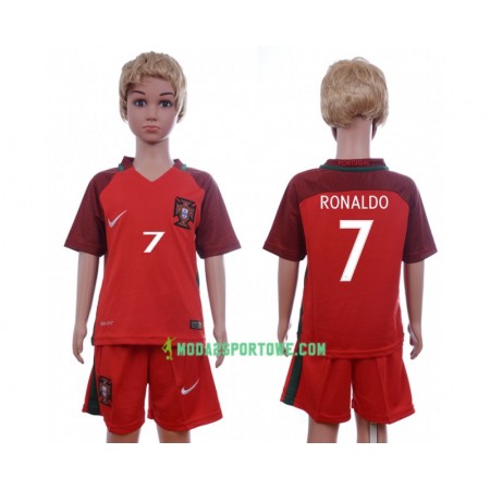 Koszulka Portugalia Cristiano Ronaldo 7 Dziecięcy Domowe Stroje Piłkarskie Euro 2016 Krótki Rękaw
