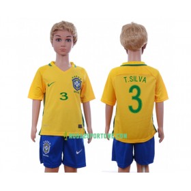 Koszulka Brazylia T.Silva 3 Dziecięcy Domowe Stroje Piłkarskie 2016 Krótki Rękaw