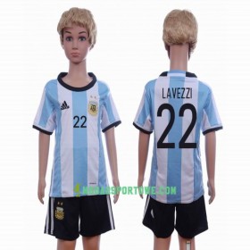 Koszulka Argentyna Lavezzi 22 Dziecięcy Domowe Stroje Piłkarskie 2016 Krótki Rękaw