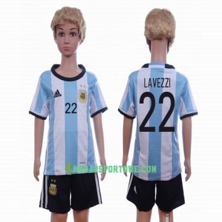 Koszulka Argentyna Lavezzi 22 Dziecięcy Domowe Stroje Piłkarskie 2016 Krótki Rękaw