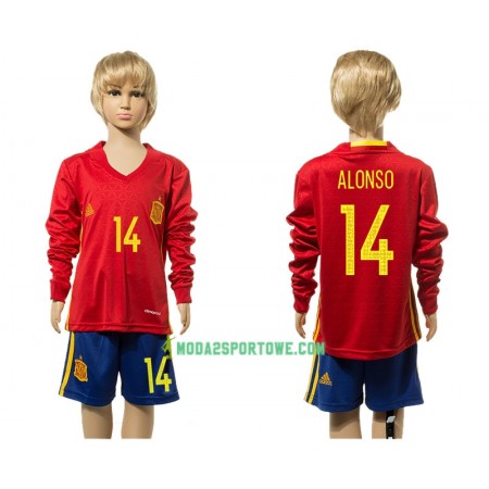 Koszulka Hiszpania Alonso 14 Dziecięcy Domowe Stroje Piłkarskie 2016 Długi Rękaw