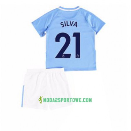Koszulka Manchester City David Silva 21 Dziecięcy Domowe Stroje Piłkarskie 2017/18 Krótki Rękaw