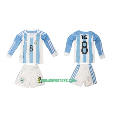 Koszulka Argentyna Perez 8 Dziecięcy Domowe Stroje Piłkarskie 2016 Długi Rękaw