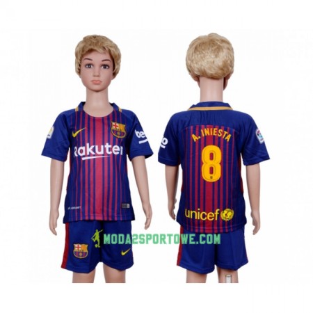 Koszulka FC Barcelona A. Iniesta 8 Dziecięcy Domowe Stroje Piłkarskie 2017/18 Krótki Rękaw