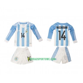 Koszulka Argentyna Mascherano 14 Dziecięcy Domowe Stroje Piłkarskie 2016 Długi Rękaw