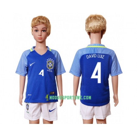 Koszulka Brazylia David Luiz 4 Dziecięcy Wyjazdowe Stroje Piłkarskie 2016 Krótki Rękaw