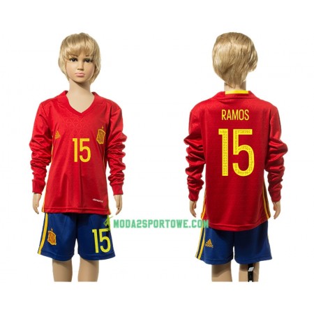Koszulka Hiszpania Ramos 15 Dziecięcy Domowe Stroje Piłkarskie 2016 Długi Rękaw