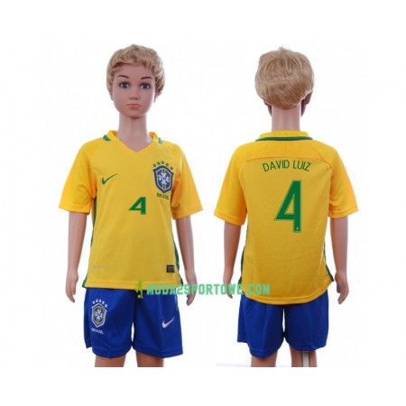 Koszulka Brazylia David Luiz 4 Dziecięcy Domowe Stroje Piłkarskie 2016 Krótki Rękaw